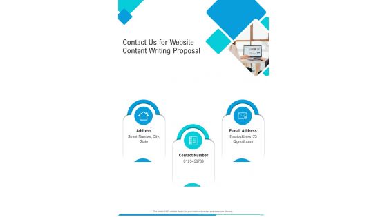 Contact Us For Website Content Writing Proposal One Pager Sample Example Document