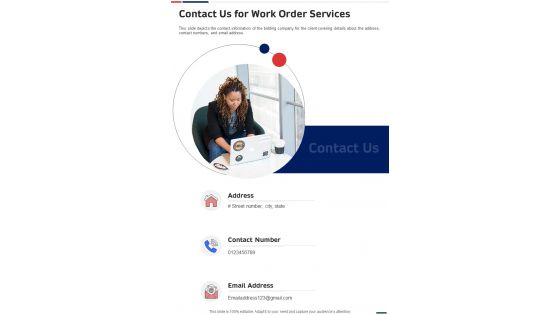 Contact Us For Work Order Services One Pager Sample Example Document