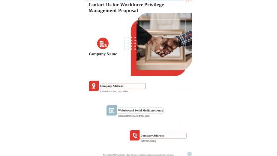 Contact Us For Workforce Privilege Management Proposal One Pager Sample Example Document