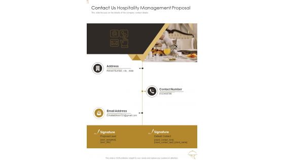 Contact Us Hospitality Management Proposal One Pager Sample Example Document