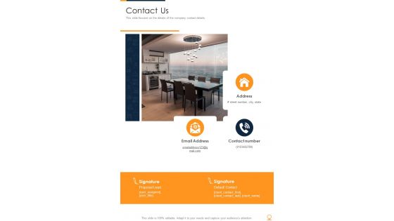 Contact Us Hotel Management Contract Proposal One Pager Sample Example Document