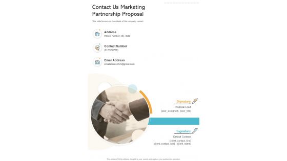 Contact Us Marketing Partnership Proposal One Pager Sample Example Document