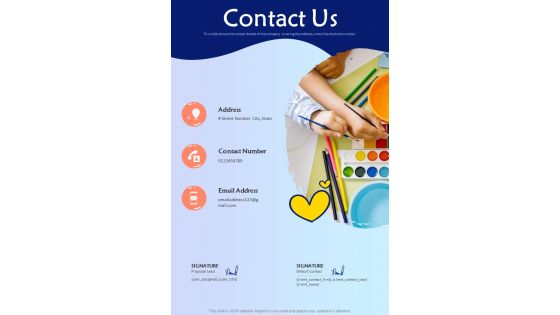 Contact Us Playschool Proposal One Pager Sample Example Document