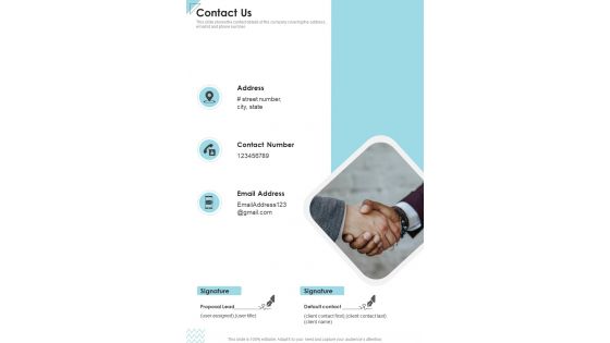 Contact Us Proposal For Marketing Job One Pager Sample Example Document