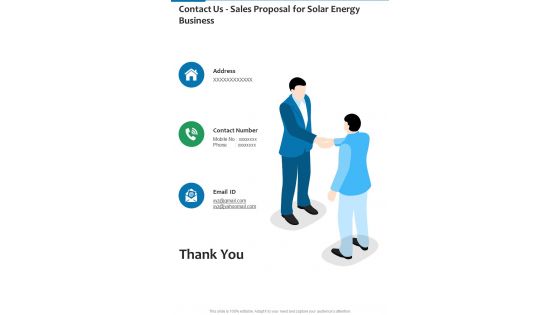 Contact Us Sales Proposal For Solar Energy Business One Pager Sample Example Document