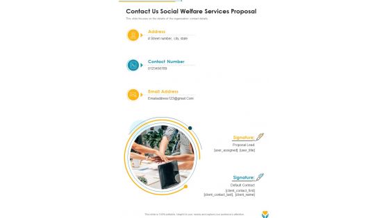 Contact Us Social Welfare Services Proposal One Pager Sample Example Document