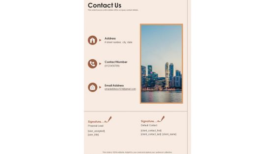 Contact Us Special Investigation Services Proposal One Pager Sample Example Document