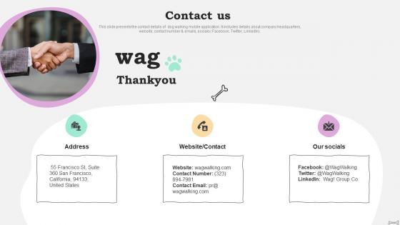 Contact Us Wag Investor Funding Elevator Pitch Deck