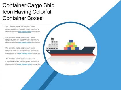 Container cargo ship icon having colorful container boxes