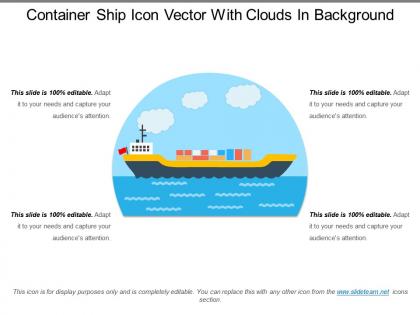 Container ship icon vector with clouds in background