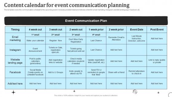 Content Calendar For Event Communication Planning Types Of Communication Strategy