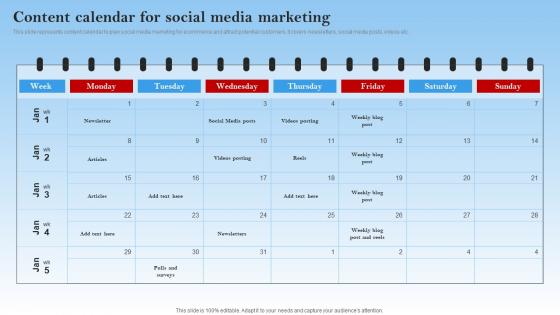 Content Calendar For Social Media Marketing Electronic Commerce Management In B2b Business