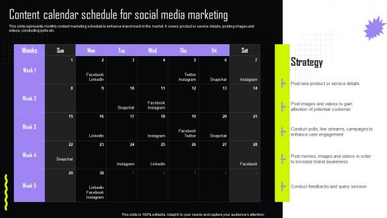 Content Calendar Schedule For Social Implementing Retail Promotional Strategies For Effective MKT SS V