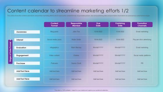 Content Calendar To Streamline Marketing Efforts Strategic Approach Of Content Marketing