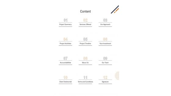 Content Consulting Service Proposal One Pager Sample Example Document