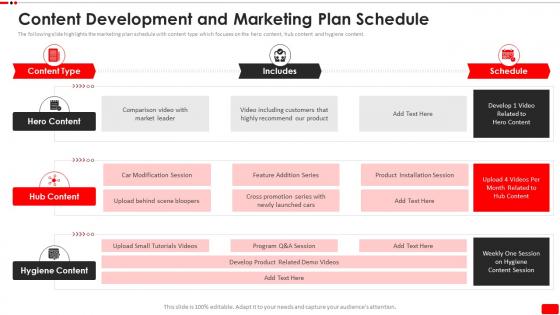 Content Development And Marketing Plan Schedule Video Content Marketing Plan For Youtube Advertising
