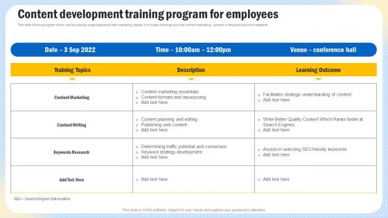 Content Development Training Program For Employees Optimizing Search Engine Content Strategy SS V