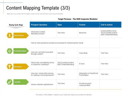 Content mapping template presentation marketing roadmap ideas acquiring customers ppt elements