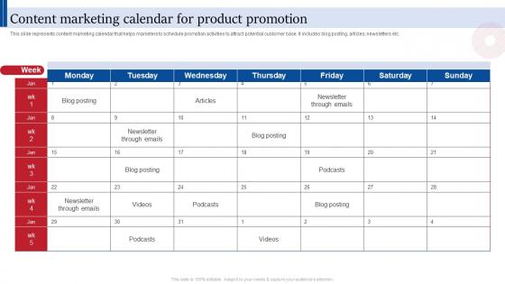 Content Marketing Calendar For Consumer Direct Marketing Strategies Sales Revenue MKT SS V