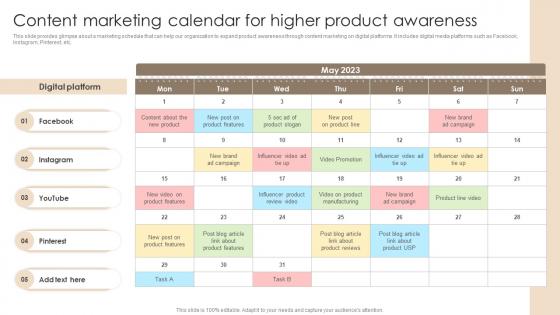 Content Marketing Calendar For Higher Product Awareness Techniques For Customer