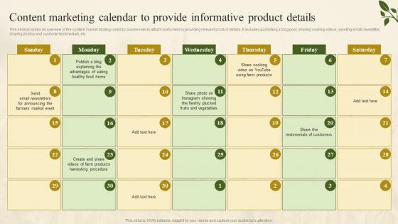 Content Marketing Calendar To Provide Informative Farm Marketing Plan To Increase Profit Strategy SS