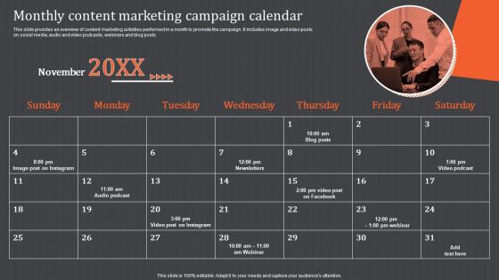 Content Marketing Campaign Monthly Content Marketing Campaign Calendar
