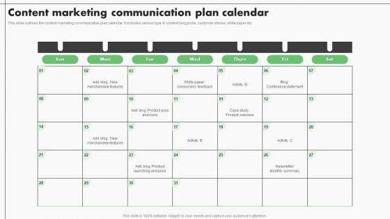 Content Marketing Communication Plan Calendar