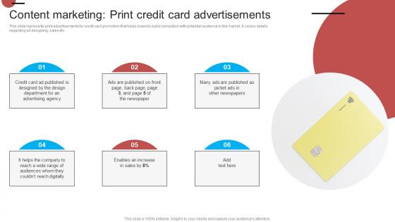 Content Marketing Print Credit Card Advertisements Introduction Of Effective Strategy SS V