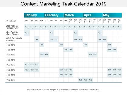 Content marketing task calendar 2019