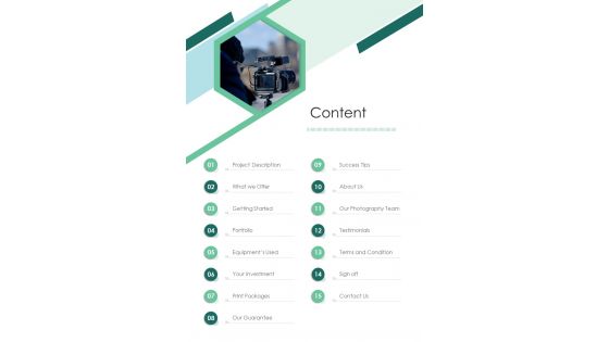 Content Photography Project Proposal One Pager Sample Example Document