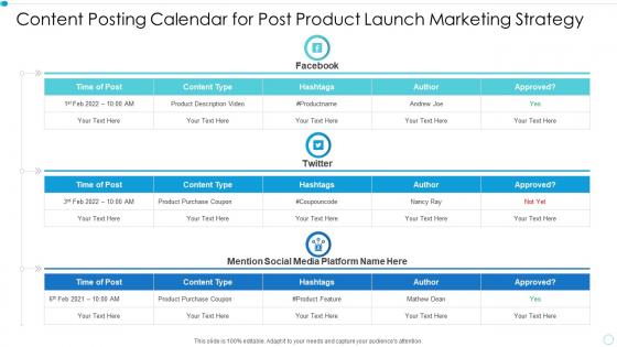 Content posting calendar for post product launch marketing strategy