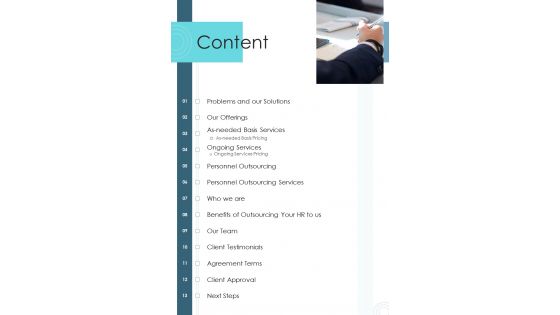 Content Proposal For Human Resource Outsourcing One Pager Sample Example Document