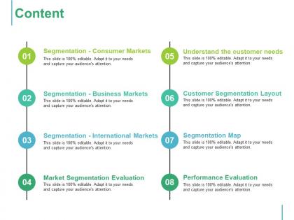Content segmentation consumer markets ppt summary graphics download