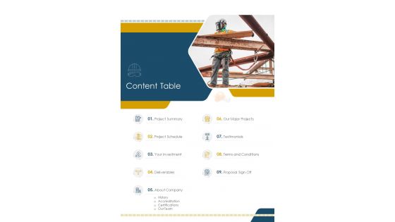 Content Table Concrete Driveway Construction Proposal One Pager Sample Example Document