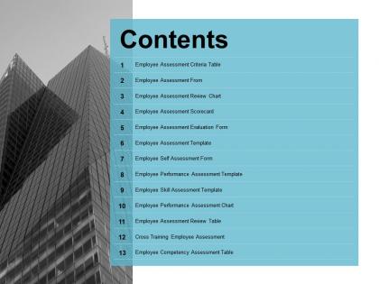 Contents employee assessment from ppt powerpoint presentation file deck
