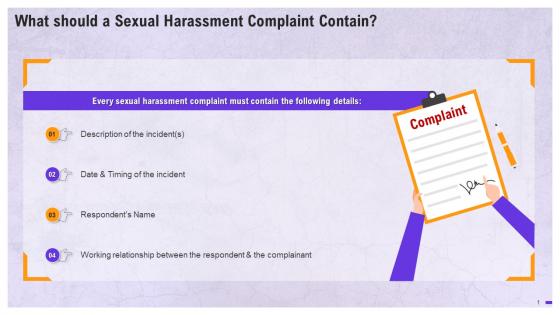 Contents Of A Sexual Harassment Complaint Training Ppt