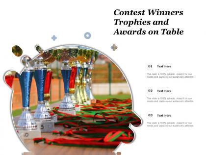Contest winners trophies and awards on table