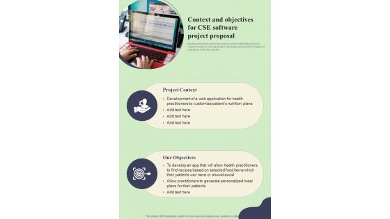 Context And Objectives For Cse Software Project Proposal One Pager Sample Example Document