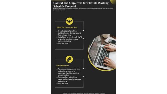 Context And Objectives For Flexible Working Schedule Proposal One Pager Sample Example Document