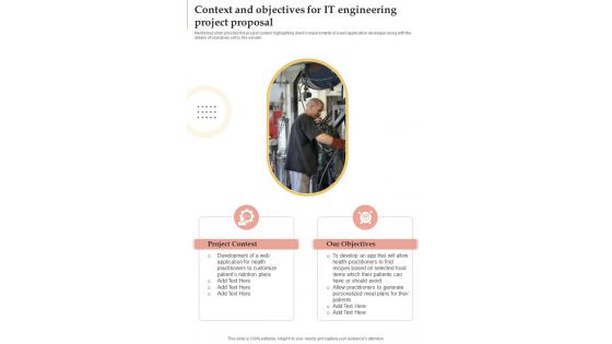 Context And Objectives For It Engineering Project Proposal One Pager Sample Example Document