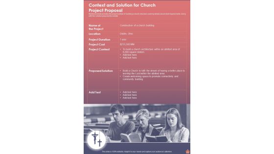 Context And Solution For Church Project Proposal One Pager Sample Example Document