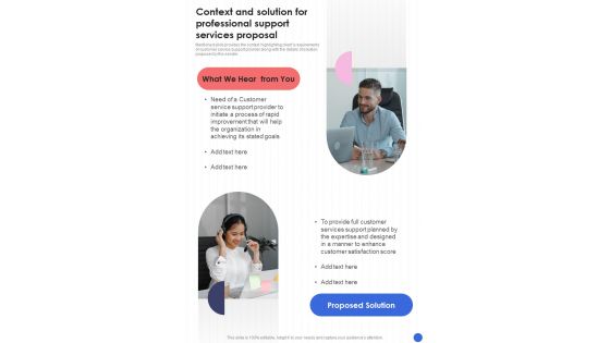 Context And Solution For Professional Support Services One Pager Sample Example Document
