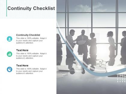 Continuity checklist ppt powerpoint presentation styles graphics template cpb