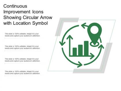 Continuous improvement icons showing circular arrow with location symbol