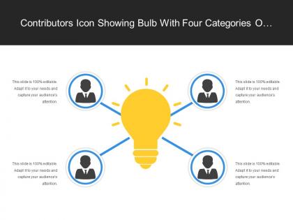 Contributors icon showing bulb with four categories of organisation