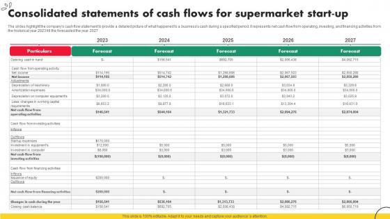 Convenience Store Business Plan Consolidated Statements Of Cash Flows For Supermarket BP SS V