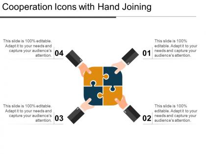 Cooperation icons with hand joining ppt ideas