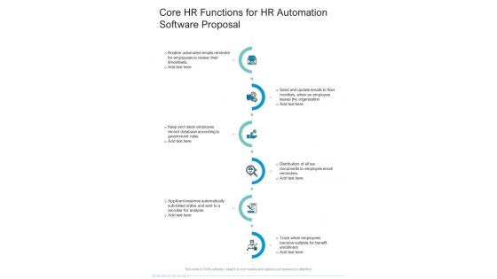Core HR Functions For HR Automation Software Proposal One Pager Sample Example Document