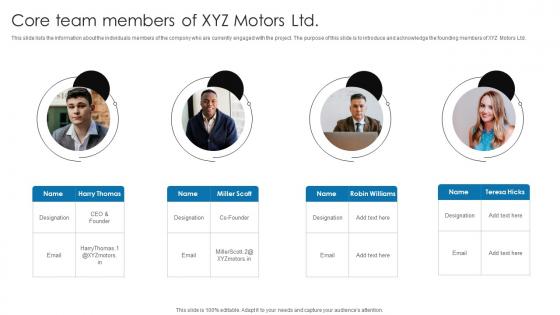 Core Team Members Of Xyz Motors Ltd Electric Vehicle Investor Pitch