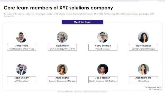 Core Team Members Of Xyz Solutions Company Game Development Fundraising Pitch Deck
